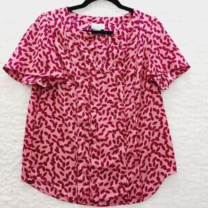 Blouse Pink Leaf Romantic Whimsycore Soft Girl Casual Chic Fairy Office Size XS